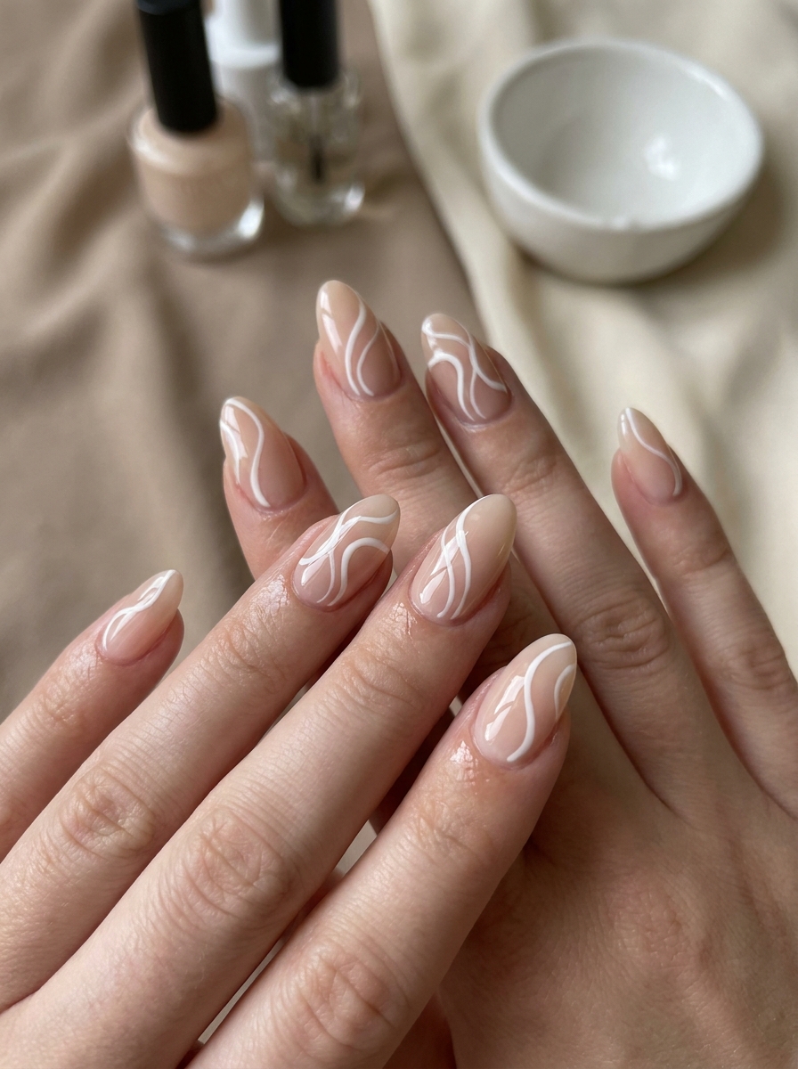 Nude Base with White Swirls